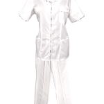 Costum Medical Pe Stil, Alb cu Elastan cu fermoar și garnituri stil Japonez, Model Ana Image