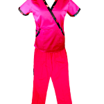 Costum Medical Pe Stil, Fucsia cu Elastan cu Garnitură, Model Marinela Image