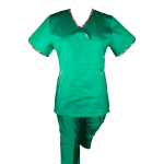 Costum Medical Pe Stil, Verde cu Elastan cu Garnitură, Model Sanda Image