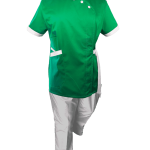 Costum Medical Pe Stil, Verde cu Elastan cu Garnitură Alba si pantalon Alb, Model Andreea Image