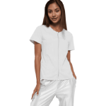 Costum Medical Pe Stil cu Elastan, Alb cu fermoar, Model Ana Image