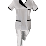 Costum Medical Pe Stil, Alb cu Elastan Cu Paspoal si Garnitură Neagra, Model Nicoleta Image