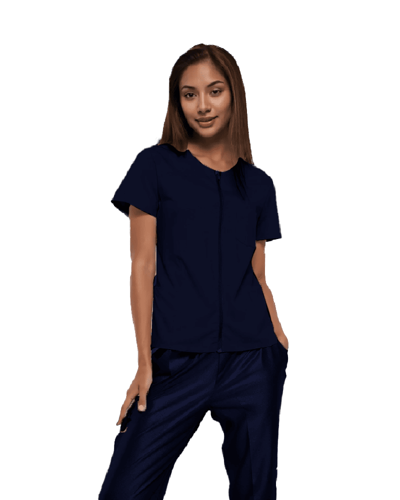 Costum Medical Pe Stil Model Ana cu fermoar Bluemarin cu Elastan