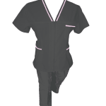 Costum Medical Pe Stil, negru cu fermoar si cu garnitura Roz deschis - Model Adelina Image
