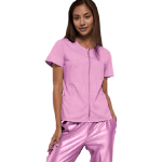 Costum Medical Pe Stil cu Elastan, Roz deschis cu fermoar, Model Ana Image