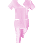 Costum Medical Pe Stil, Roz deschis cu Elastan Cu Paspoal si Garnitură alba, Model Nicoleta Image
