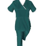 Costum Medical Pe Stil, Turcoaz inchis cu Elastan cu Garnitură stil Japonez, Model Sanda Image