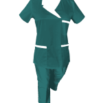 Costum Medical Pe Stil, Turcoaz inchis cu Elastan Cu Paspoal si Garnitură alba, Model Nicoleta Image