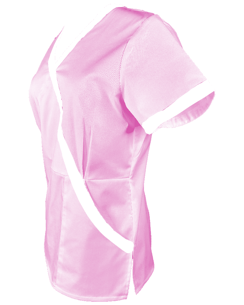Halat Medical Pe Stil, Roz cu Elastan și cu Garnitură alba, Model Marinela