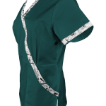 Halat Medical Pe Stil, Turcoaz inchis cu Elastan și cu Garnitură Stil Japonez, Model Marinela Image