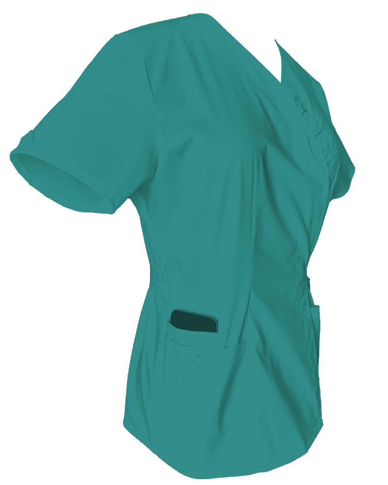 Costum Medical Pe Stil Model Daria Tip Kimono Verde Acvamarin cu Elastan - imagine 3