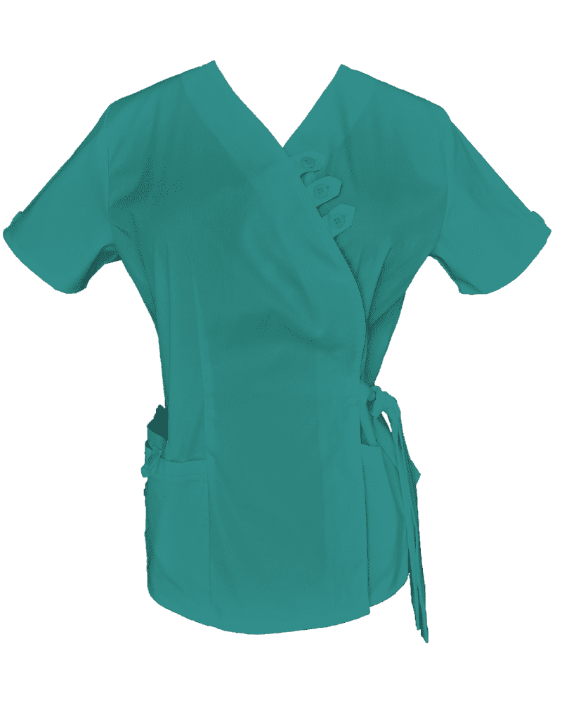 Costum Medical Pe Stil Model Daria Tip Kimono Verde Acvamarin cu Elastan - imagine 2