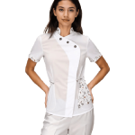 Costum Medical Pe Stil, Alb cu Elastan cu Garnitură, Model Andreea Image