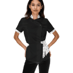 Costum Medical Pe Stil, Negru cu Elastan cu Garnitură, Model Andreea Image