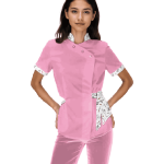 Costum Medical Pe Stil, Roz deschis cu Elastan cu Garnitură, Model Andreea Image