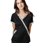 Costum Medical Pe Stil, Negru cu Elastan cu Garnitură stil Japonez, Model Marinela Image