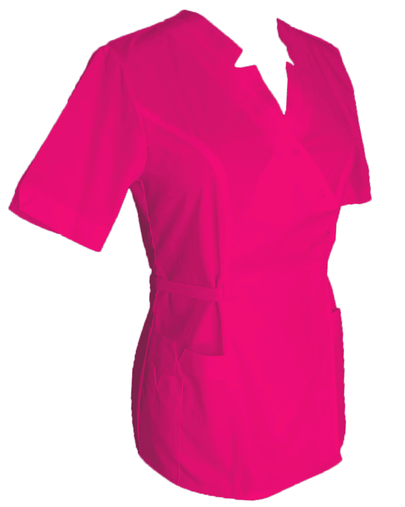 Halat Medical Pe Stil Model Imperial Tip Kimono Fucsia cu Elastan - imagine 2